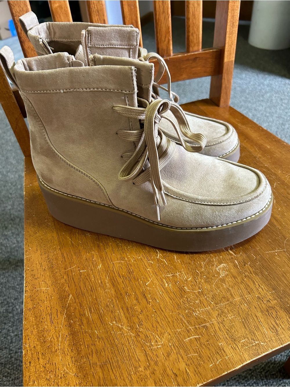 Sonoma Taupe Suede Platform Lace-Up Ankle Boots